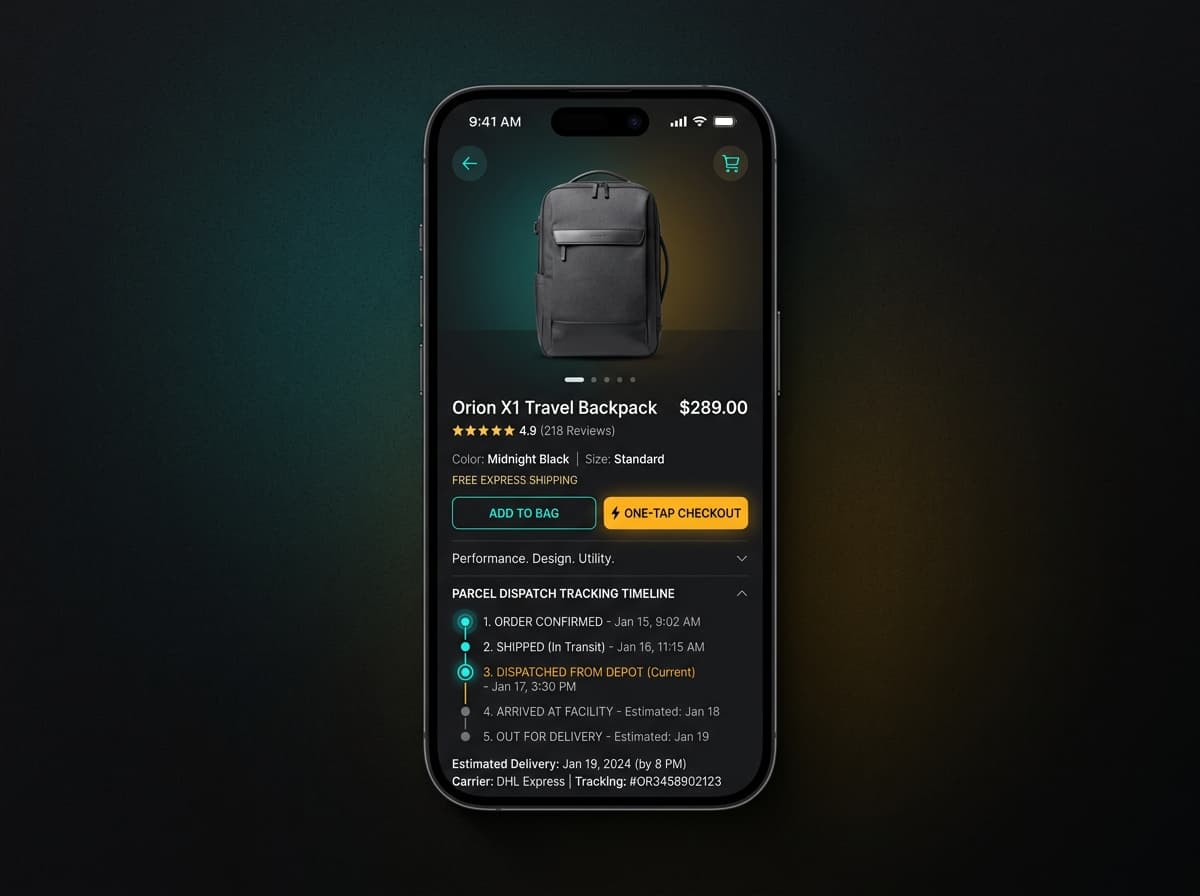D2C Customer Mobile Application Storefront and Live Tracking Timeline UI