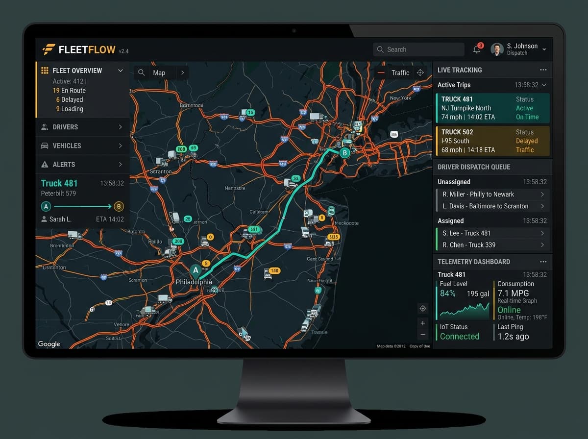 FleetFlow Real-Time Logistics Fleet Management and Telemetry Dashboard UI