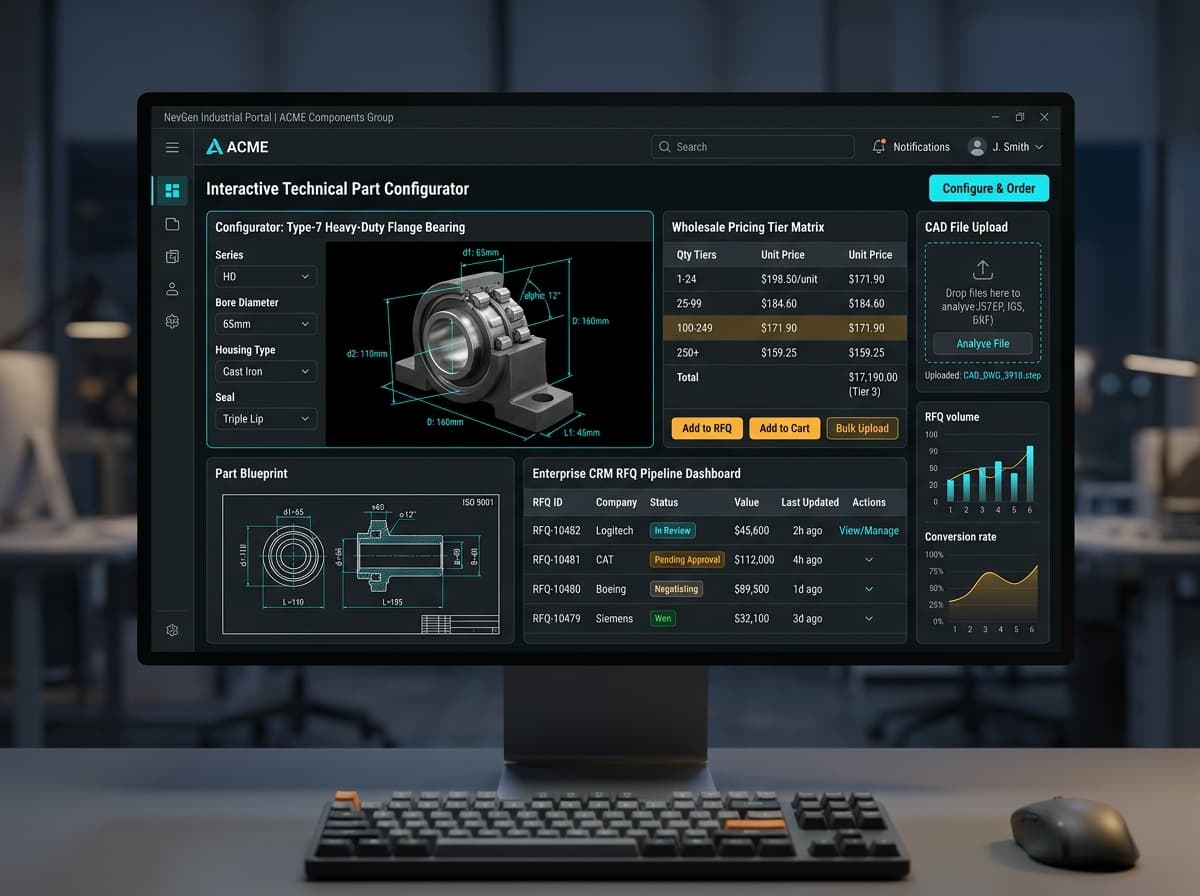 Technical 3D Part Configurator and Wholesale Tier RFQ UI