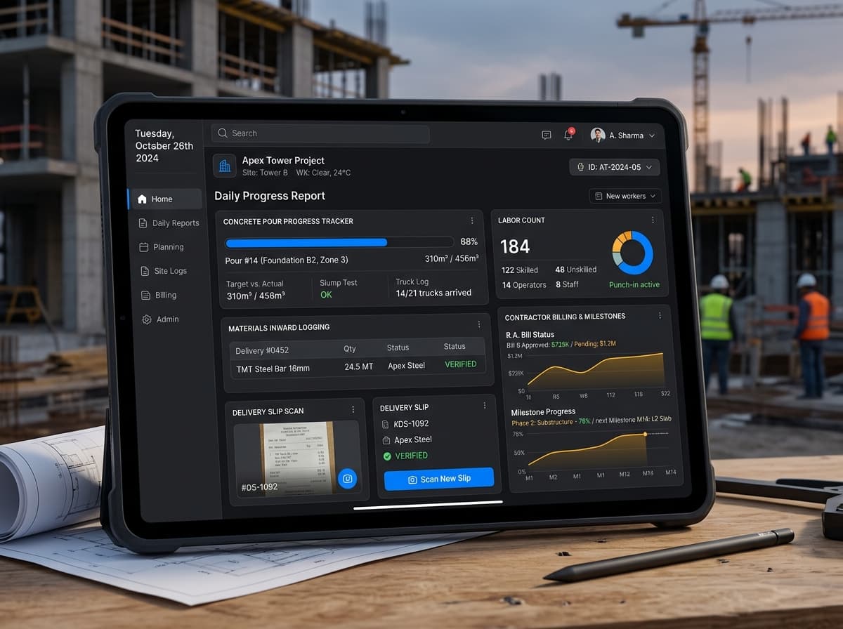 Apex Tower Civil Site Management Console and DPR Dashboard UI