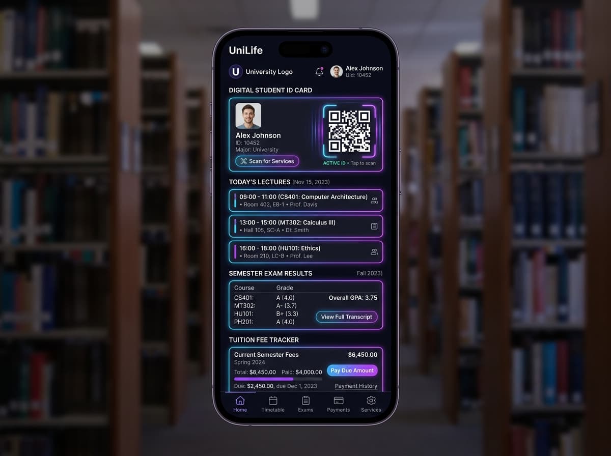 UniLife Campus Super-App and Digital Student QR ID UI